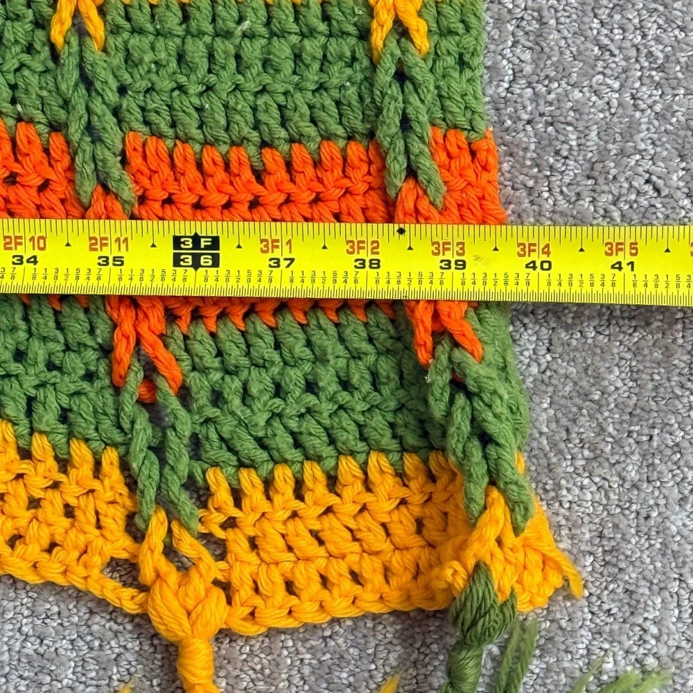 Vintage Handmade Crochet Throw Blanket Fringe‎ Boho Orange Green Yellow Afghan